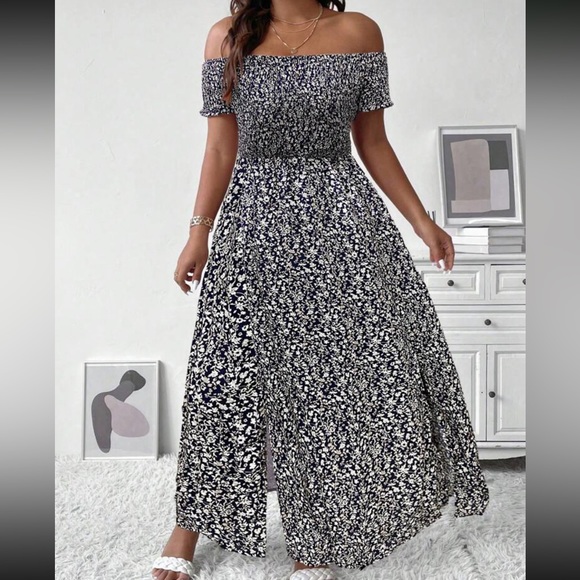 Boho floral off shoulder split thigh maxi dress - Picture 3 of 12